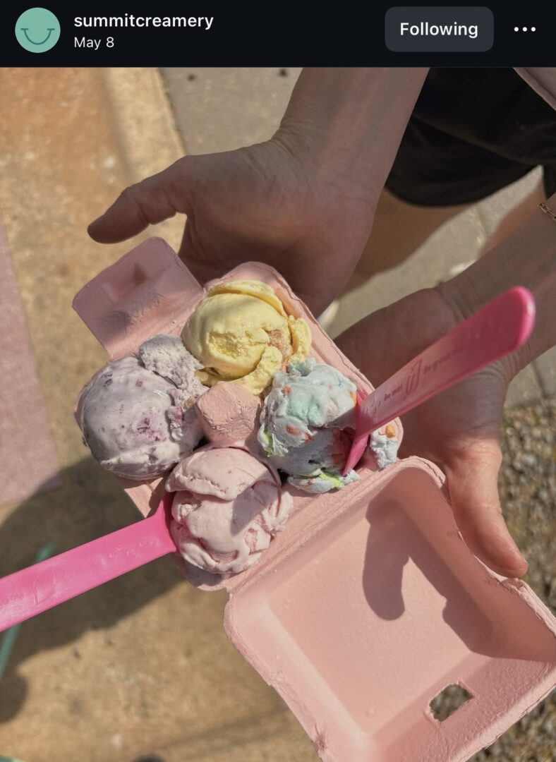 Colorful ice cream scoops in a carton.