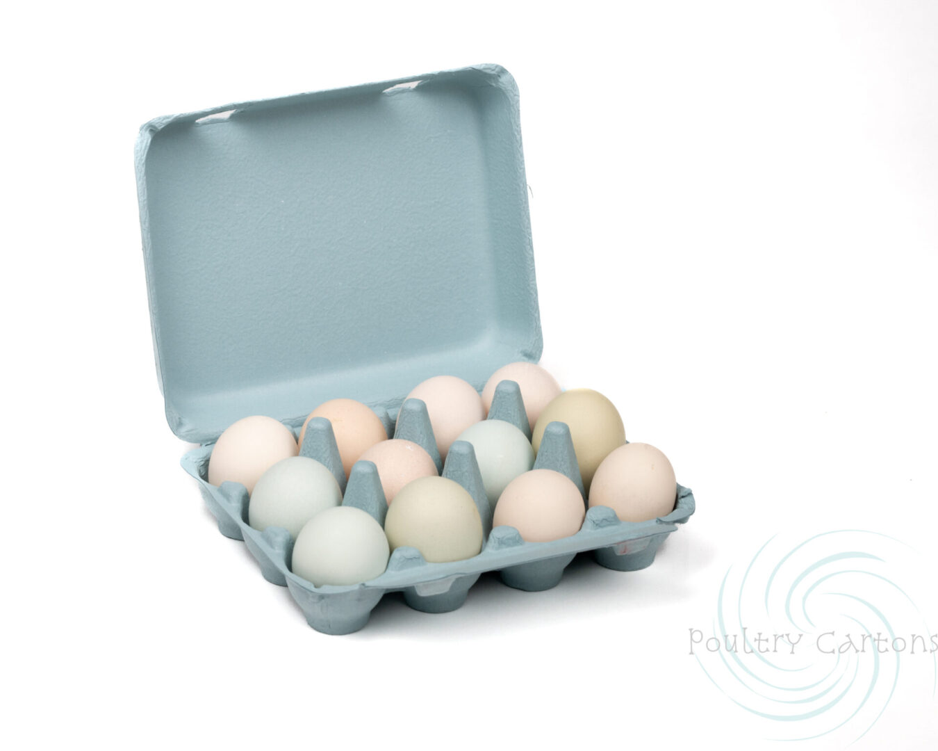 A carton of Blue Mist Bantam Square Paper Pulp Chicken Egg Cartons (12 eggs) on a white background.