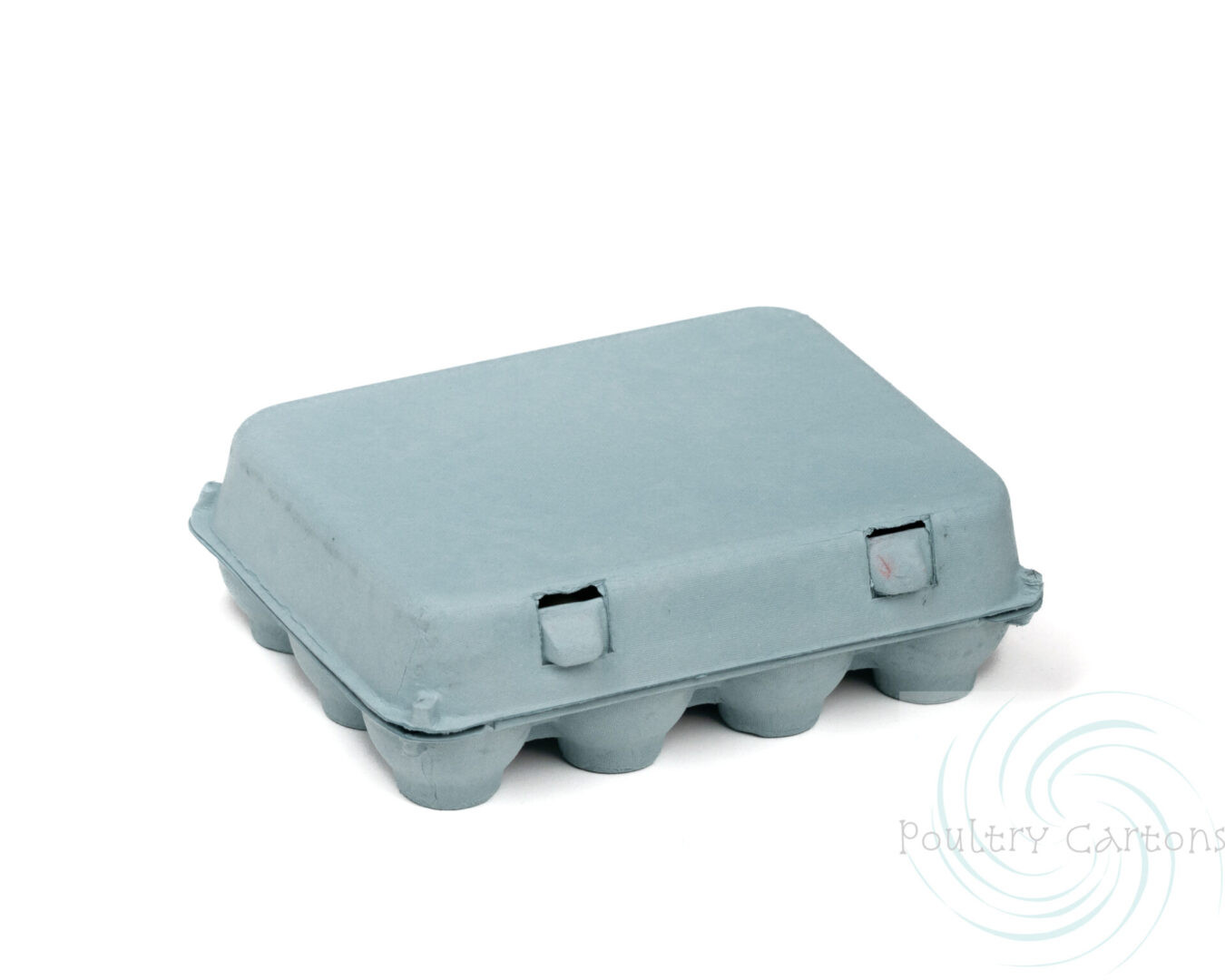 Closed Blue Mist Bantam Square Paper Pulp Chicken Egg Carton on a white background.