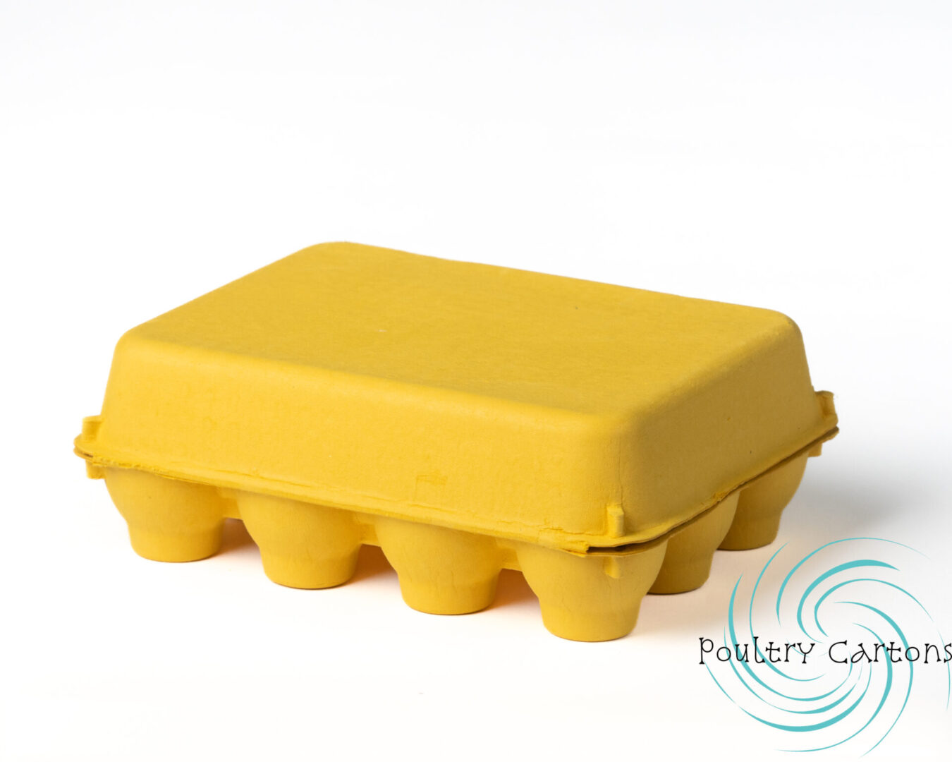 A closed Sunny Side Up Yellow Bantam Square Paper Pulp Chicken Egg Carton on a white background.