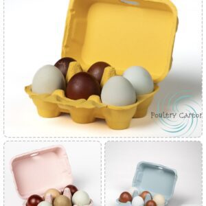 Colored eggs in open cardboard cartons.