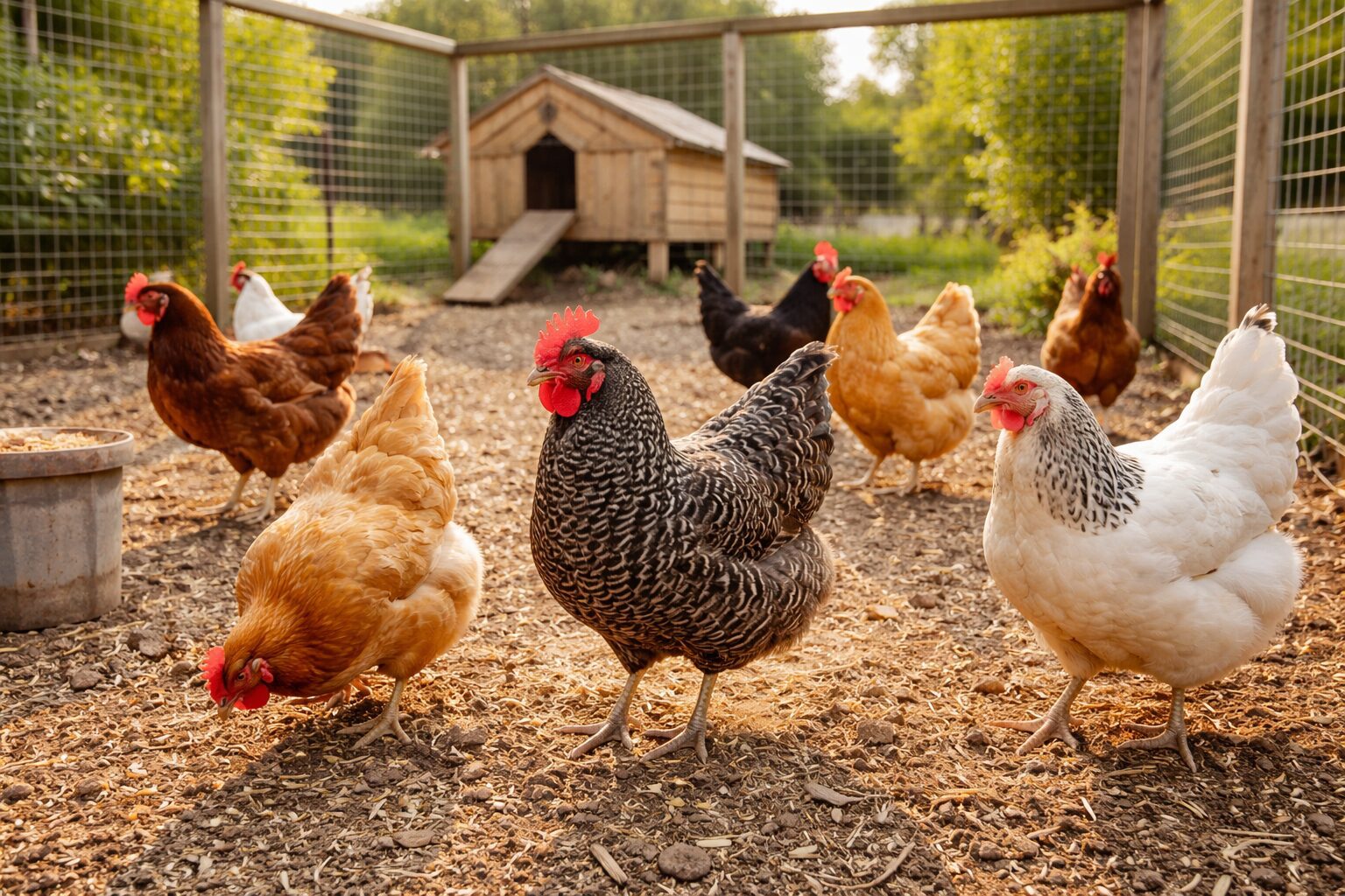 Chickens enjoying a sunny afternoon